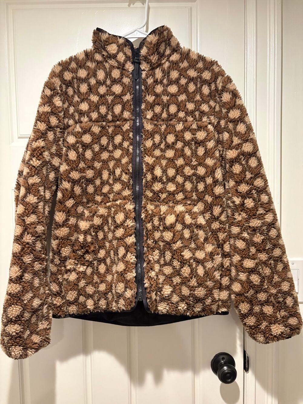 Coach Brown and Cream Plush Zip-Up Jacket